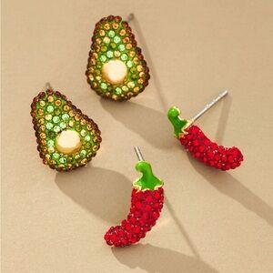 Brand New Baublebar Avocado and Chili Pepper Stud Earrings